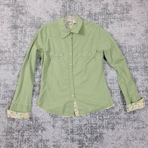 Daytrip Shirt Women's Medium Green Pearl Snap Long Sleeve Button Up Western Y2K